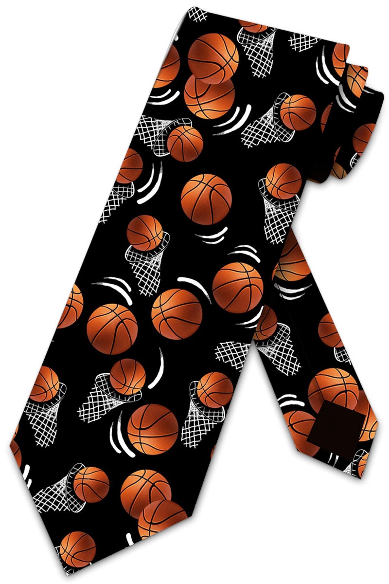 Three Rooker Basketball Neckties Mens Black Sports Tie - Image 1